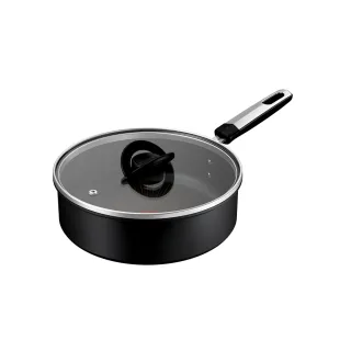 【Tefal 特福】法國製 精悍系列24cm不沾鍋深煎鍋/硬悍鍋(加蓋)(不挑爐具、IH爐可用鍋)