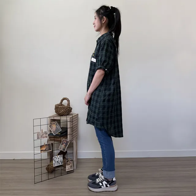 【Hana Mokuba】花木馬日系女裝小魚點綴格紋布標上衣