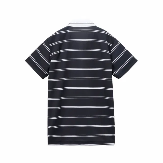 【LE COQ SPORTIF 公雞】高爾夫系列 女款深藍色立體剪裁涼感防曬短袖條紋POLO衫 QLX2J200