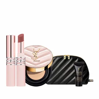 【YSL】官方直營 超模光感煙霧彩妝組(超模光感精華水氣墊+情挑裸吻煙霧唇膏)