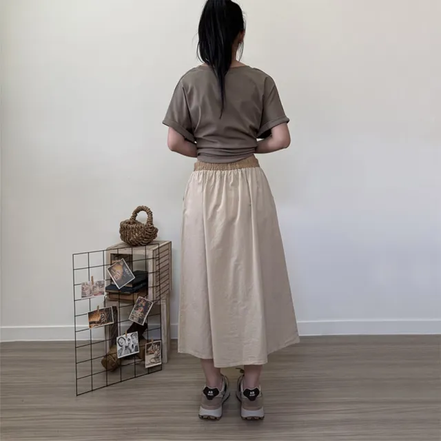 【Hana Mokuba】花木馬日系女裝皮標點綴・鬆緊口袋長裙