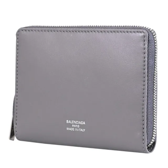 【Balenciaga 巴黎世家】簡約燙銀LOGO信用卡零錢包簡易皮夾(深灰)