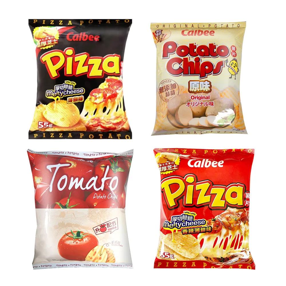 【Calbee 卡樂比】薯片任選-披薩/原味/番茄/香辣披薩(55g) 3入組