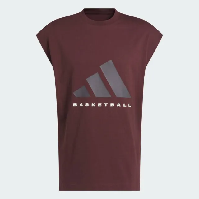 【adidas 愛迪達】Adi Bb Sl Tee 男女 無袖T恤 運動上衣 休閒短袖 酒紅 純棉(JD6133)