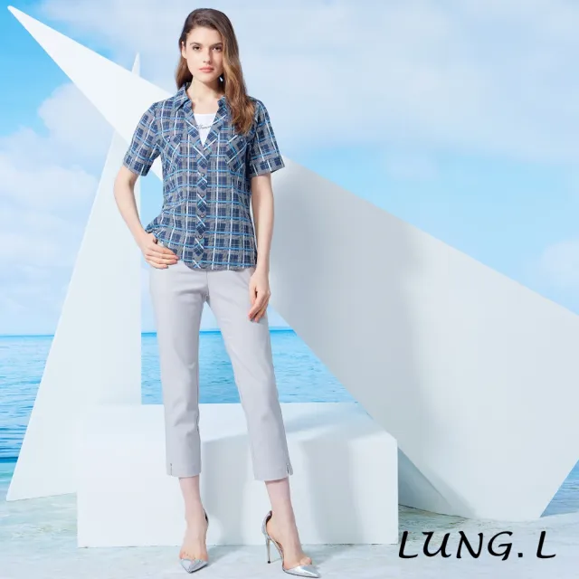 【LUNG.L 林佳樺】LW11E 灰色脇邊剪接下擺開衩九分棉質褲