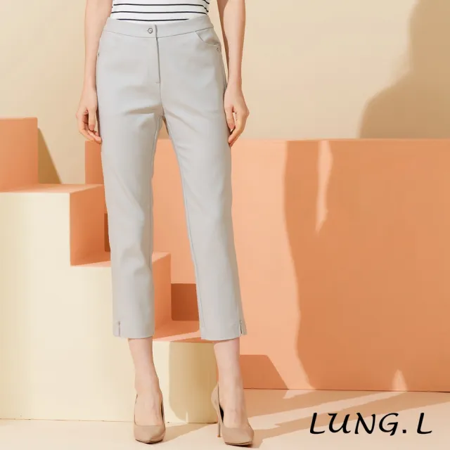 【LUNG.L 林佳樺】LW11E 灰色脇邊剪接下擺開衩九分棉質褲