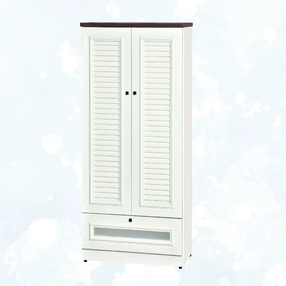 【文創集】南亞塑鋼  萬里2.4尺雙開門單抽百葉系列高鞋櫃(搭配菱格編織霧黑色方形把手)