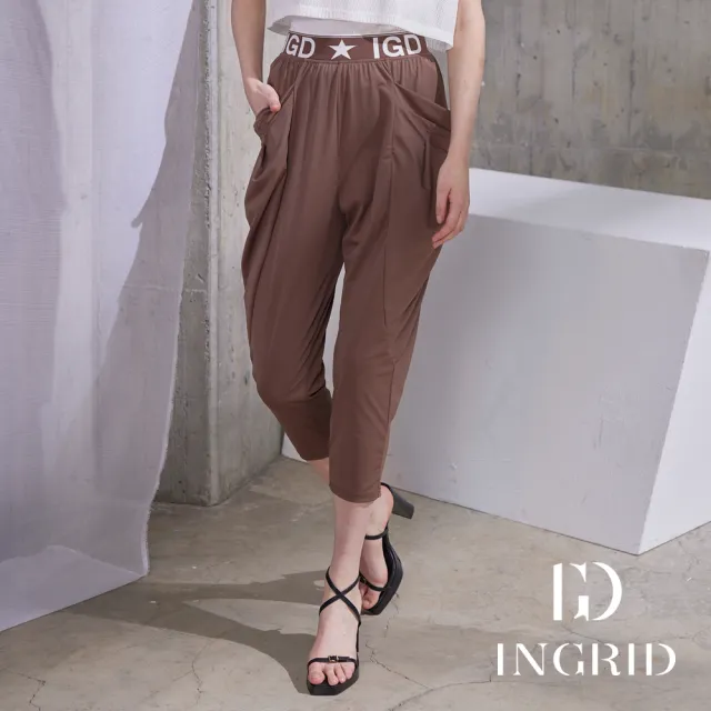 【IGD 英格麗】實體同步款-涼感運動風垂墜長褲-可可色
