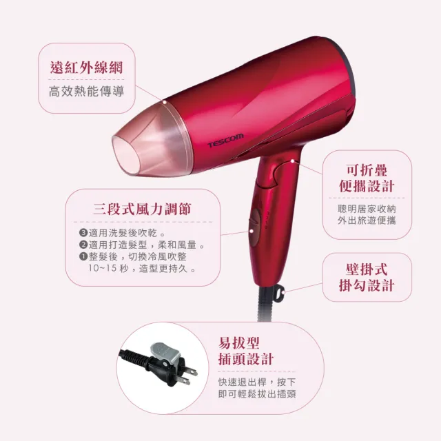 【TESCOM】官方直營 超輕型大風量負離子吹風機 TD480TW