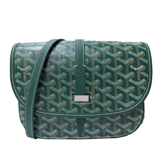 【GOYARD 高雅德】BELVEDERE系列 PM 經典LOGO圖紋翻蓋馬鞍/斜背包(綠色)