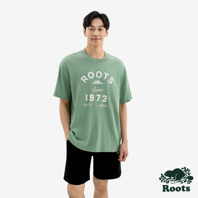 【Roots】Roots男裝-NATURE 1973 短袖上衣(羅勒綠)
