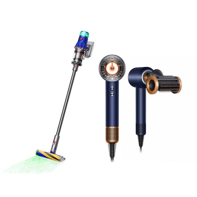 【dyson 戴森】V12 SV46 強勁輕量智慧無線吸塵器 + HD16 吹風機 溫控 負離子(普魯士藍) (超值組)