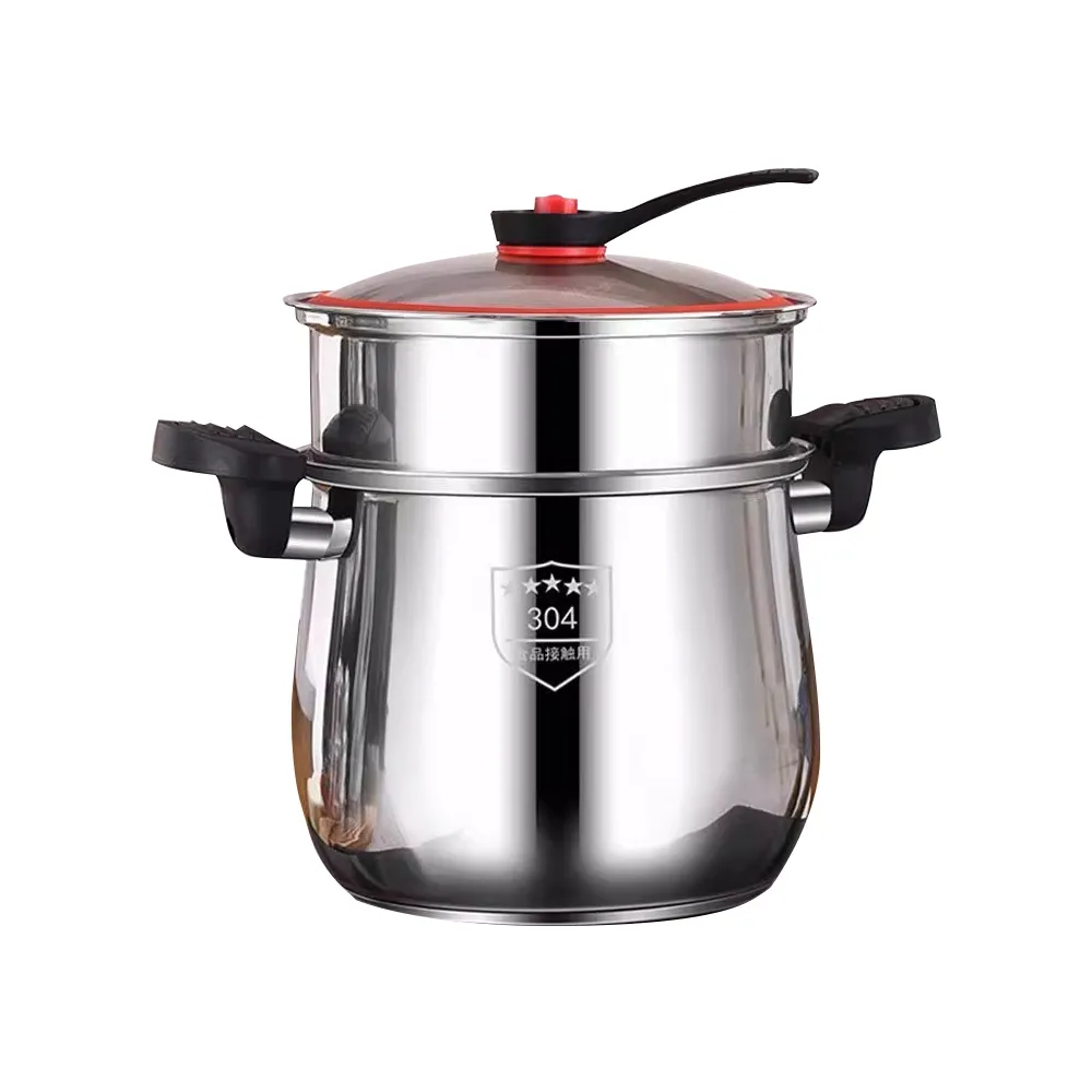 【顧家家居】壓力鍋 高壓鍋 防爆快煮鍋 燉煮鍋 湯鍋 微壓鍋 帶蒸格(304不鏽鋼材質/雙耳手提款/上蒸下煮)