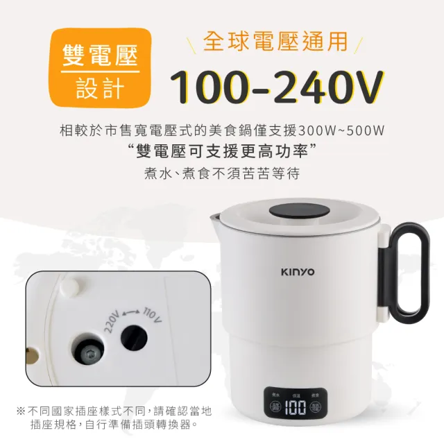 【KINYO】雙電壓電子美食鍋 小圓鍋 料理鍋 快煮鍋 (疊放收納 304不鏽鋼 附收納袋 TRFP-E61)