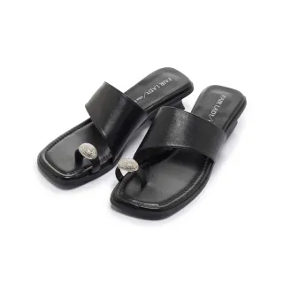 【FAIR LADY】優雅小姐 度假風趾尖閃鑽套指寬帶方頭拖鞋(黑/2E3173 女鞋)