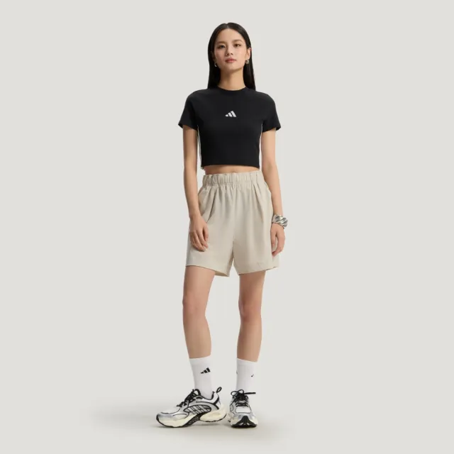 【adidas 愛迪達】短褲 女 休閒褲 FAV WV SHO 米白 KS5322