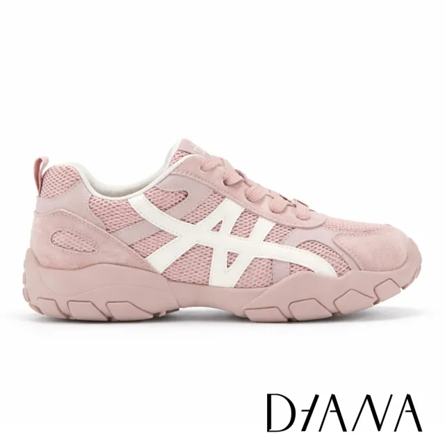 【DIANA】舒適撞色異材質綁帶休閒鞋 粉色