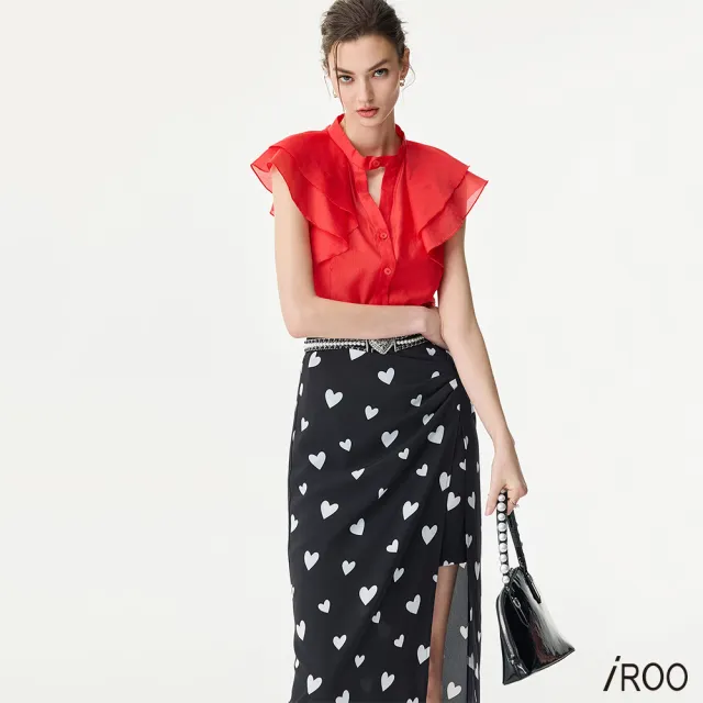 【iROO】鮮辣椒紅荷葉襯衫上衣