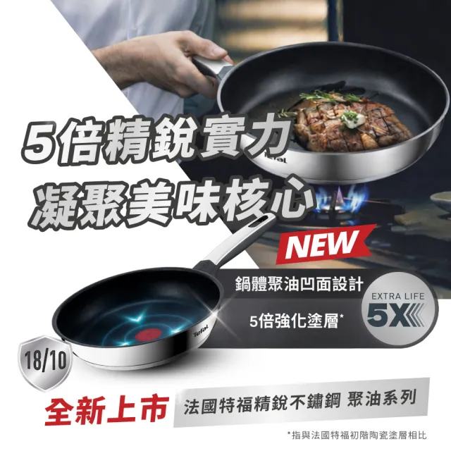 【Tefal 特福】精銳系列24cm不沾鍋平底鍋/聚油鍋(不挑爐具、IH爐可用鍋)