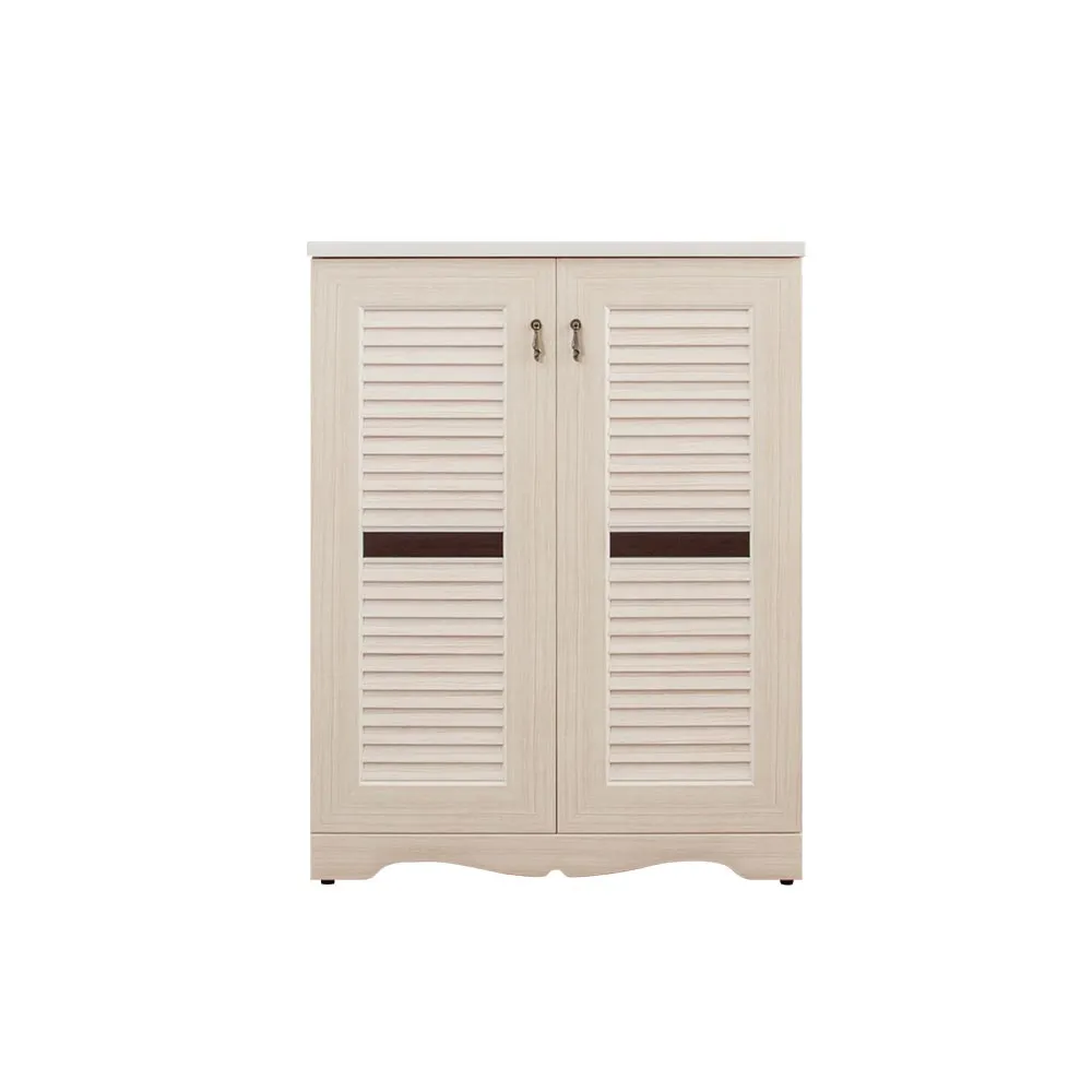 【南亞塑鋼】MIT台灣製 | 2.7尺二開門橫飾條新式百葉鞋櫃(白橡色+胡桃色)