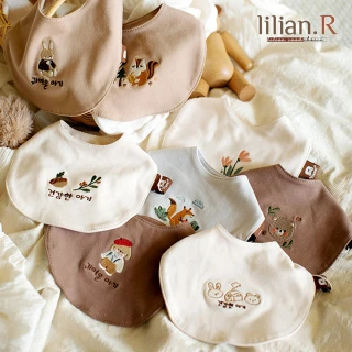 【lilian.R】韓系圍兜 雙面刺繡圍兜 LR0215 (寶寶圍兜 圓弧形圍兜 口水圍兜 圍兜)