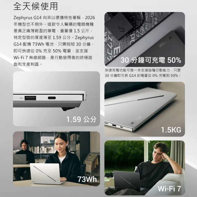 【ASUS 華碩】14吋GeForce RTX 5070 Ti Ultra 9 電競筆電(GU405AR/Zephyrus G14/Ultra 9-386H/64G/2TB/W11)
