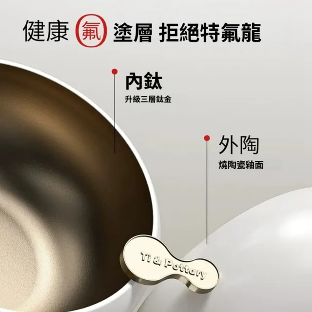 【Quality 聚家】陶瓷鍋 不粘鍋 大肚鍋 炒鍋 平底鍋（22cm）鈦合金材質/防飛濺/防粘釉面/易清潔