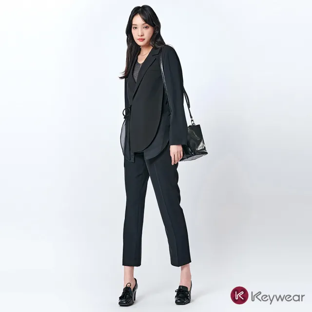 【KeyWear 奇威名品】拼接襯衫假兩件長袖外套