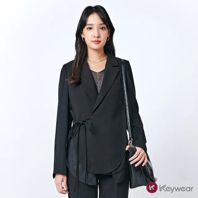 【KeyWear 奇威名品】拼接襯衫假兩件長袖外套