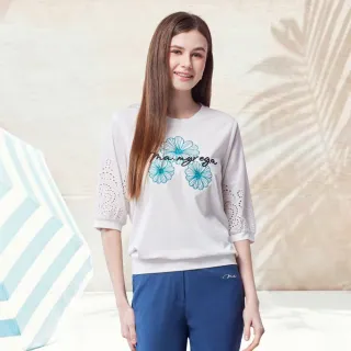 【MYVEGA 麥雪爾】MA立體雕花蕾絲/休閒帆船圖騰上衣-二款任選(女上衣/短袖上衣/蕾絲衣)
