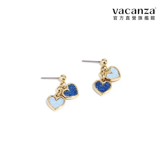 【vacanza】雙色牛仔愛心 純鋼飾品 鋼針耳環(抗過敏 情人節禮物 生日禮物)