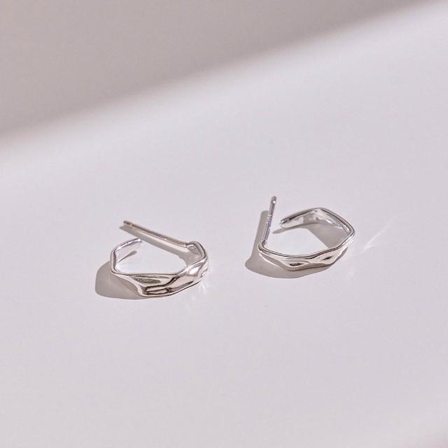 【vacanza】momo獨家品 不規則折紋 925純銀飾品 純銀耳環(抗過敏 七夕禮物 生日禮物)
