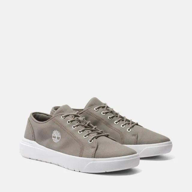 【Timberland】男款淺灰褐色低筒帆布休閒鞋(A67E1ER9)