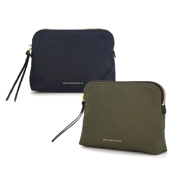 【BURBERRY 巴寶莉】素面尼龍拉鍊金色LOGO化妝包/盥洗包(顏色任選)