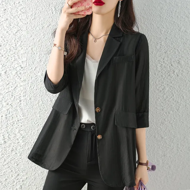 【米蘭精品】現貨限搶 西裝外套休閒西服職業OL女裝(天絲中袖薄款夏季女外套4色74co5)