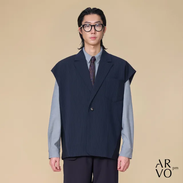 【ARVOpm】男女同款 藏青寬版西裝式背心00172505102(限時6折)