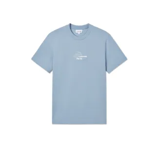 【LACOSTE】男裝-網球檸檬編織袋插畫短袖 T(藍色)