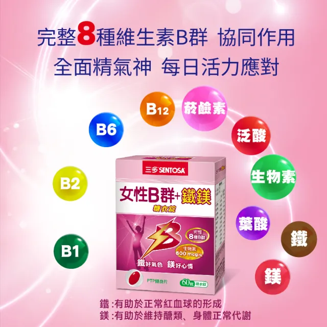 【SENTOSA 三多】女性B群+鐵鎂糖衣錠(60錠/盒)