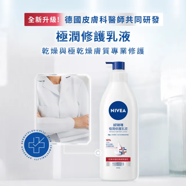 【NIVEA 妮維雅】極潤修護乳液400mlx2入(舒緩乾癢肌/保濕/身體乳)