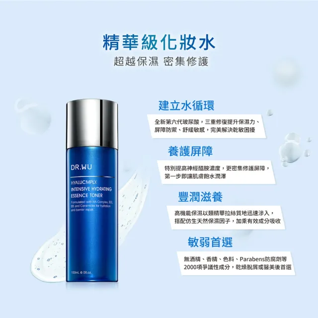 【DR.WU 達爾膚】缺水肌必備保濕組(玻尿酸化妝水150ML+玻尿酸精華乳50ML)