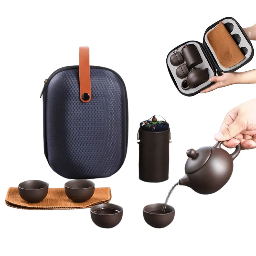 【Life365】泡茶組 旅行茶具組 紫砂陶茶壺套裝 茶具組 茶壺 隨身茶具 泡茶壺 泡茶杯 露營用品(RS1179)