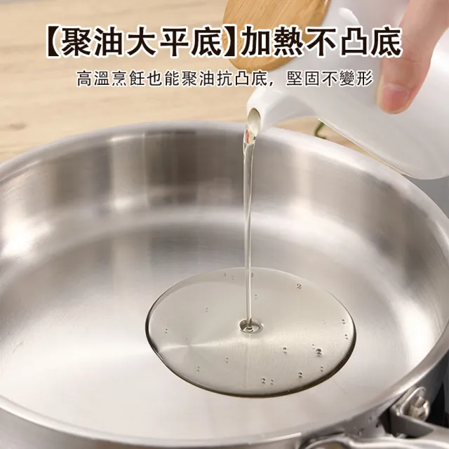 【HUIJIAYIGOU 惠家易購】304不鏽鋼平底鍋 無塗層炒菜鍋 加厚五層鋼煎鍋 26cm炒鍋 無鉚釘不沾鍋 帶蓋款