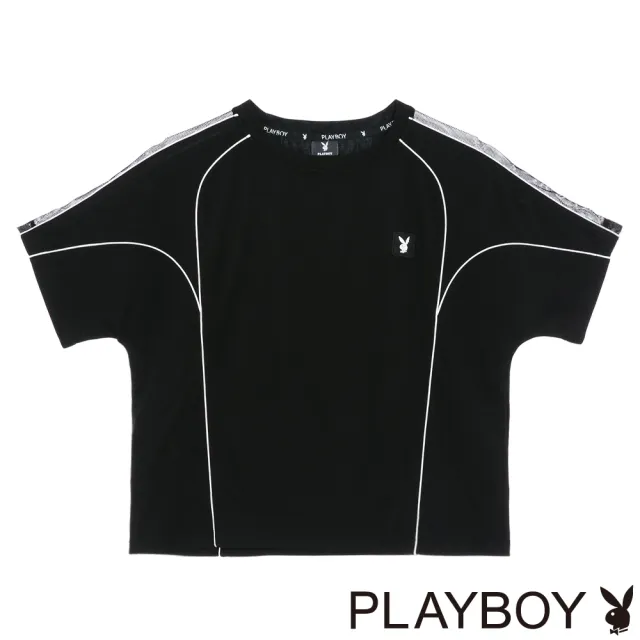 【PLAYBOY】黑色出芽連肩袖上衣 - 黑色
