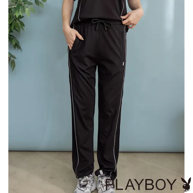 【PLAYBOY】黑色出芽網布修身長褲 - 黑色