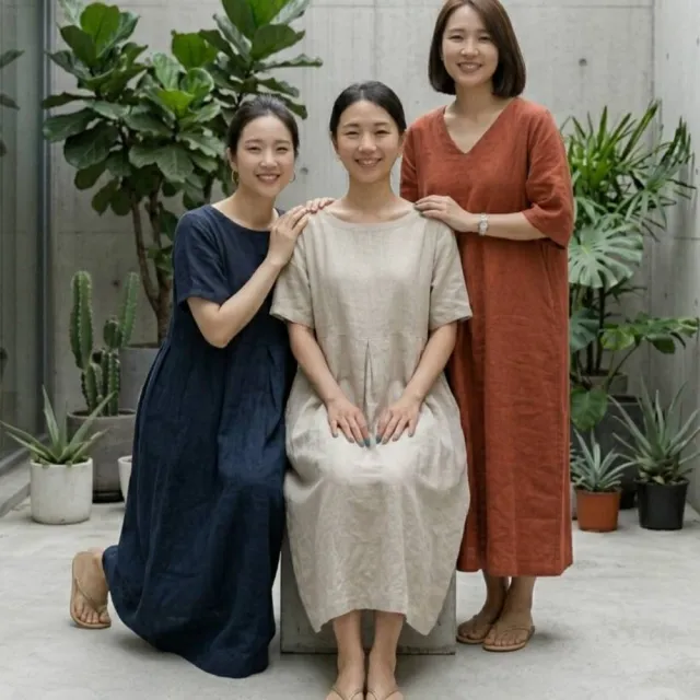 【巴黎精品】現貨+預購 洋裝短袖連身裙亞麻棉麻大尺碼女裝(V領簡約長版純色女裙子2色a1au13)（其他規格）