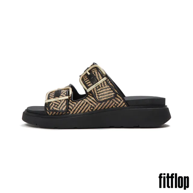 【FitFlop】GEN-FF 扣環圖案編織雙帶涼鞋-女(黑色)