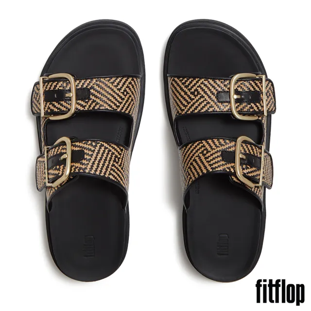【FitFlop】GEN-FF 扣環圖案編織雙帶涼鞋-女(黑色)