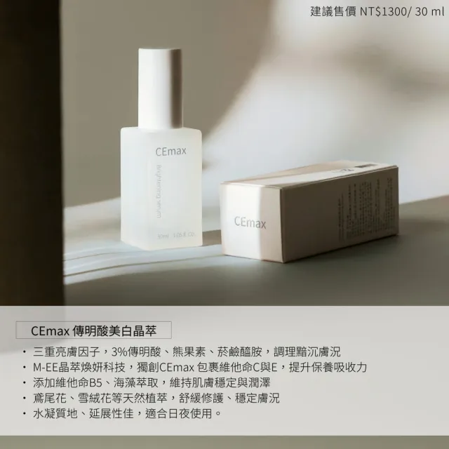 【CEmax】打底系深保養全套組(玻尿酸保濕修護潔顏凝露+乳液＋晶萃＋面膜及傳明酸美白晶萃+面膜）獨家送正貨