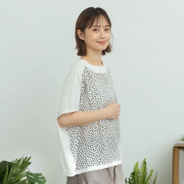 【MOSS CLUB】鵝卵石印花拼接船領上衣 黑 白