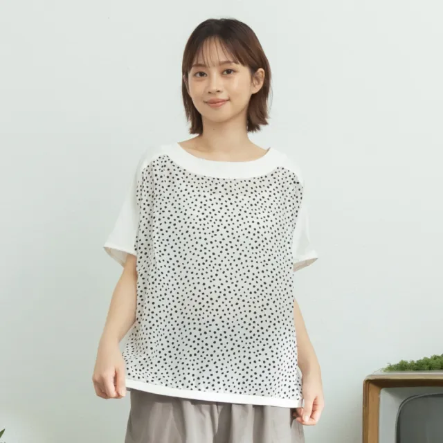 【MOSS CLUB】鵝卵石印花拼接船領上衣 黑 白